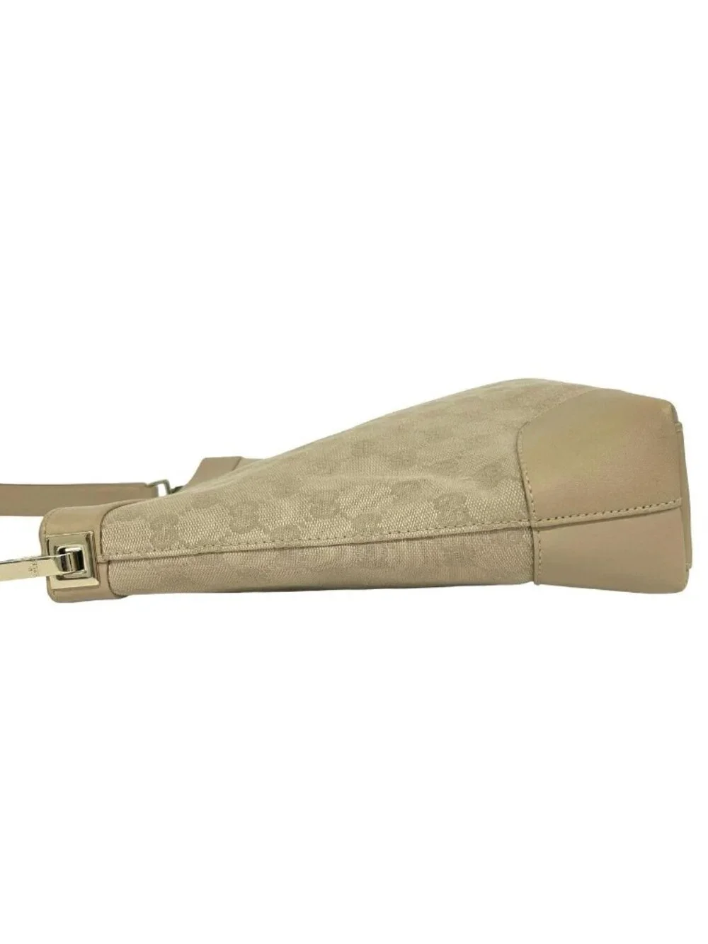 Gucci GG Canvas Pattern Leather Shoulder Bag Tote Beige